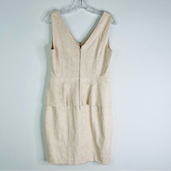 Badgley Mischka cream tan floral peplum sheath midi evening wedding dress 12 - Picture 5 of 7